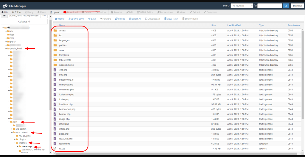 upload plugins and themes content to website using the hosting file manager tool