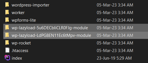 screenshot displaying malicious folders created by malware posing as legit folders in WordPress uploads folder